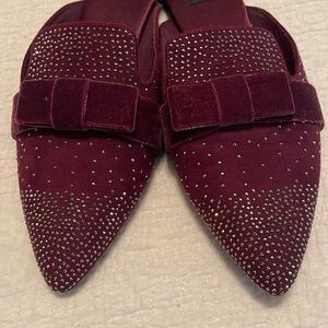 Plum sparkle pointed toe slide flat